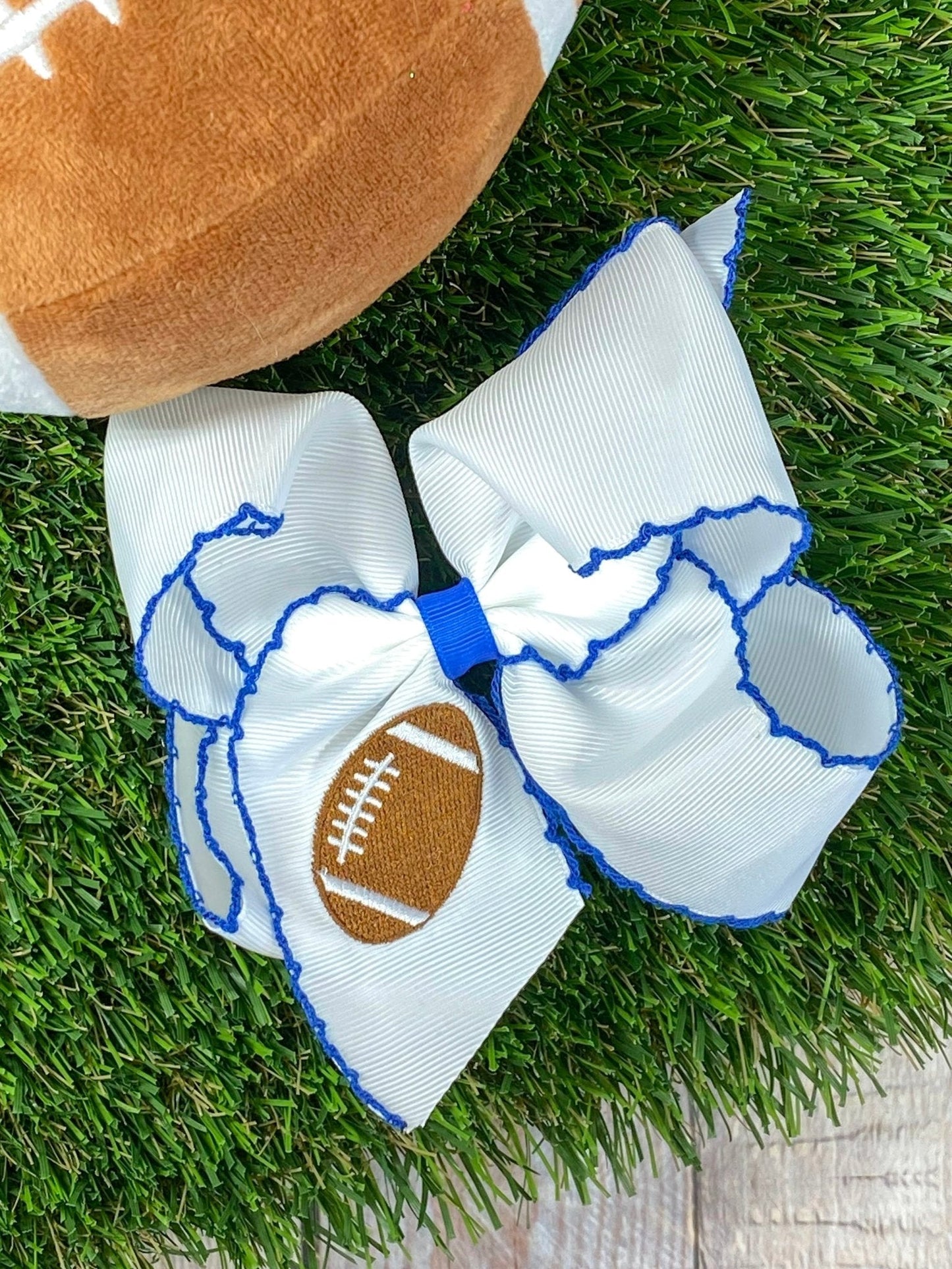 Football Embroidered Moonstitch Hair Bows