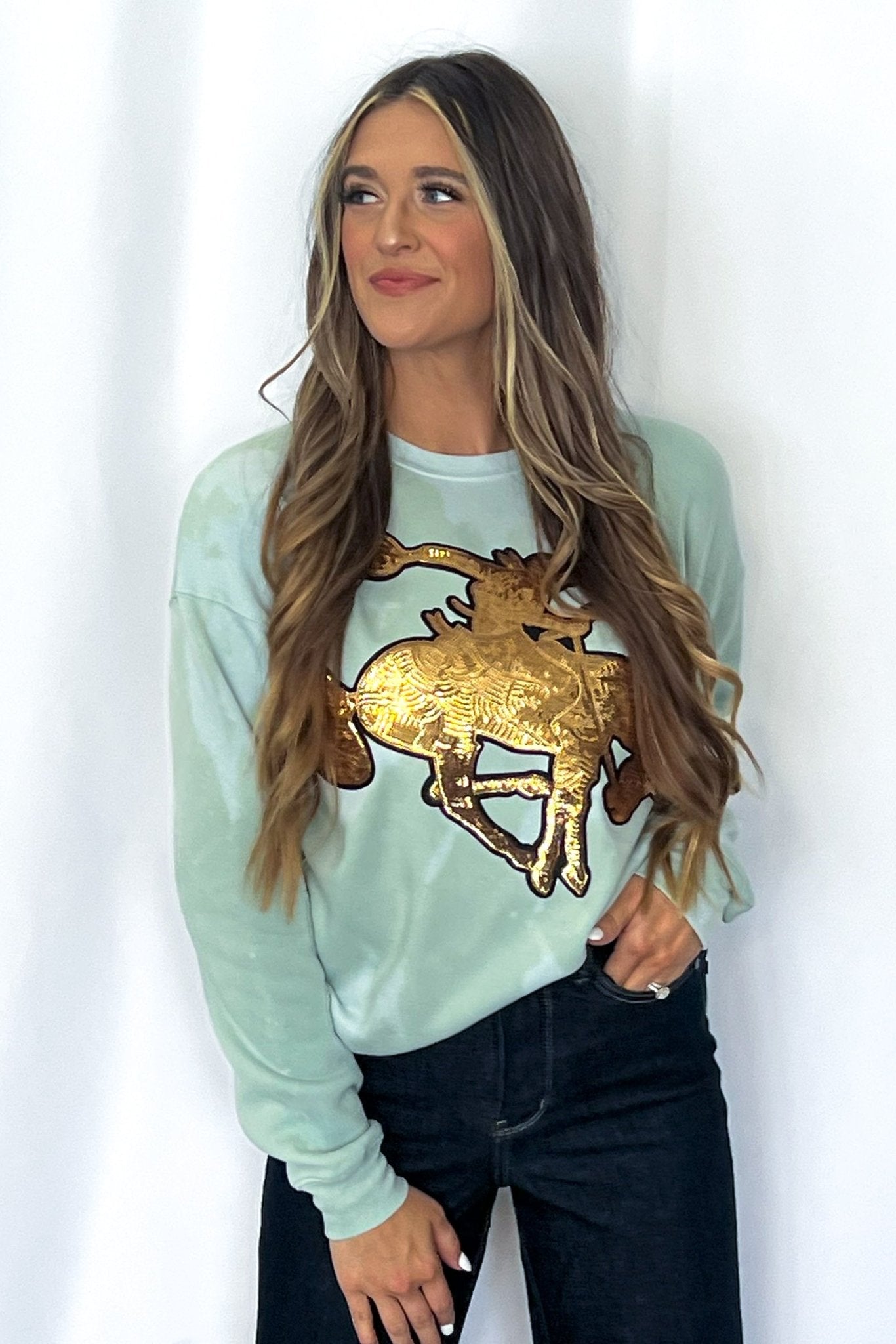 Gold Sequin Horse Bleached Sweatshirt