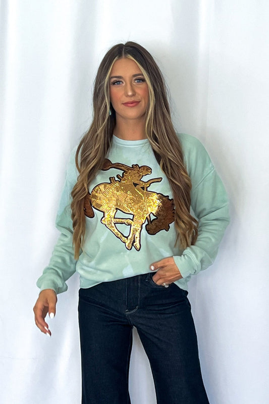 Gold Sequin Horse Bleached Sweatshirt