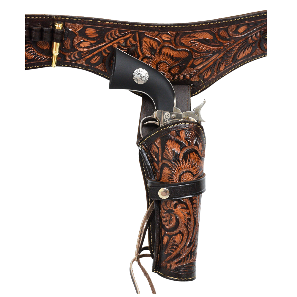 22 Caliber Western Leather Holster Belt - Brown