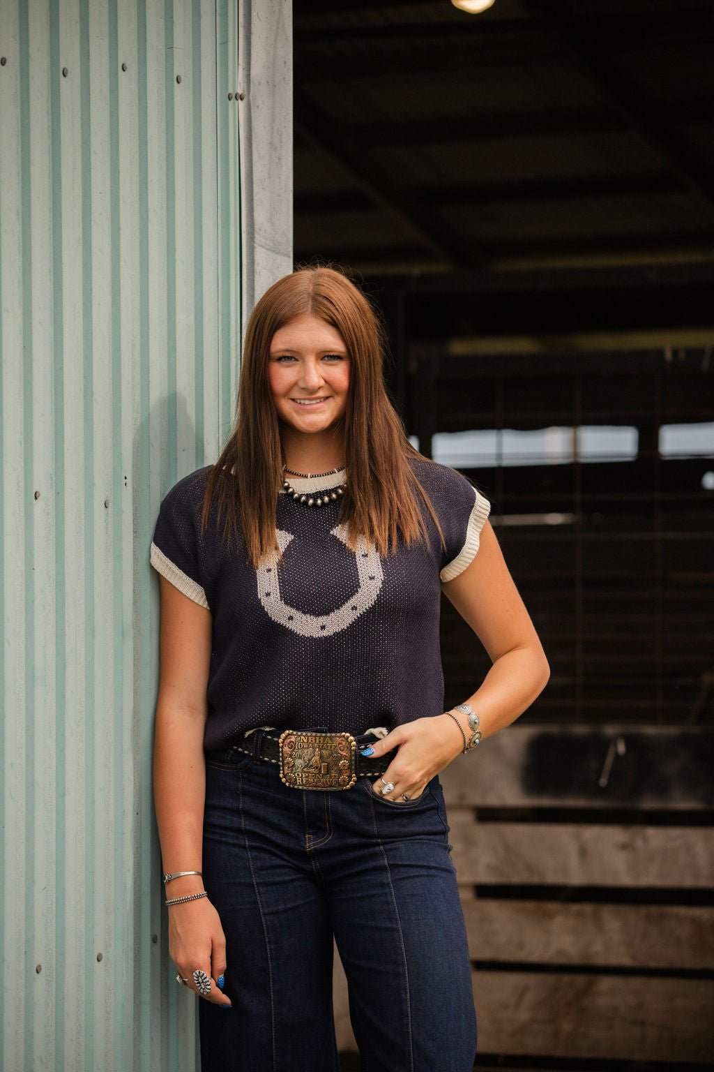 Horseshoe Short Sleeve Knit Sweater