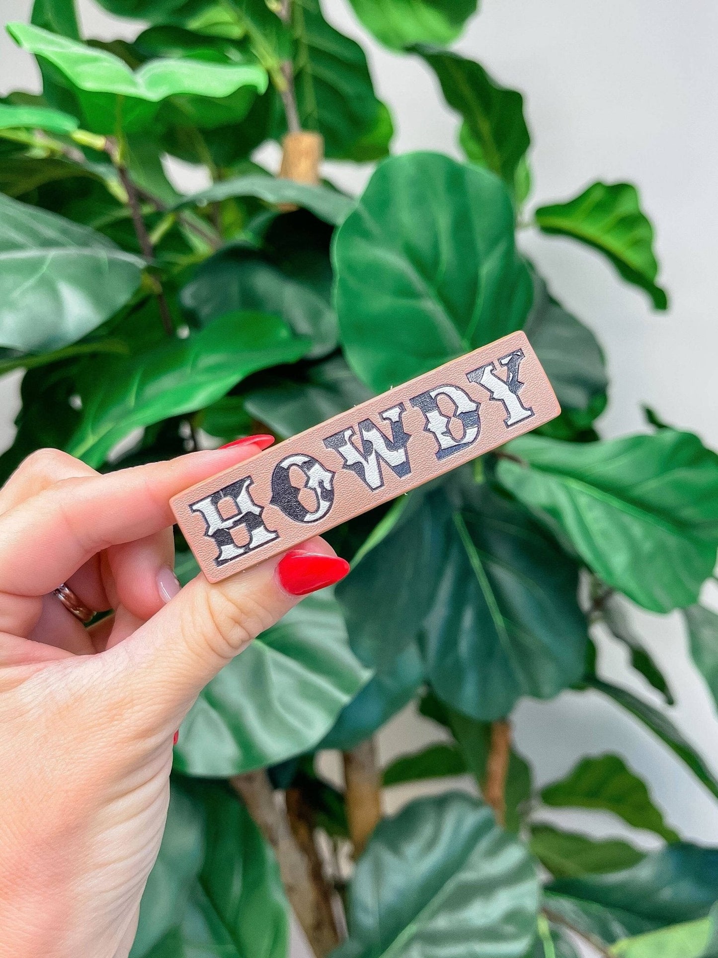 Howdy Tooled Leather Hair Clip