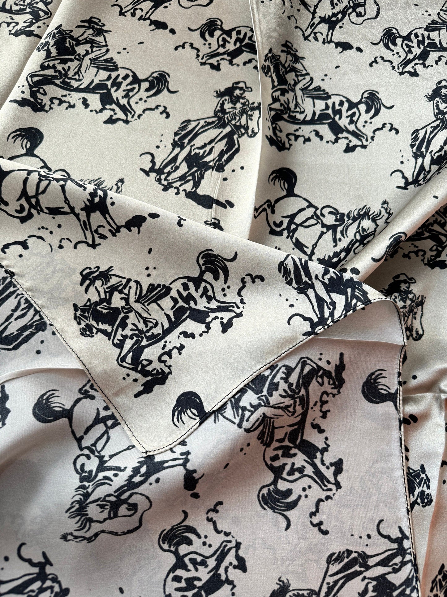 100% Silk Wild Rag “Ride ‘em Cowgirl” black and tan by Double B Wild Rags