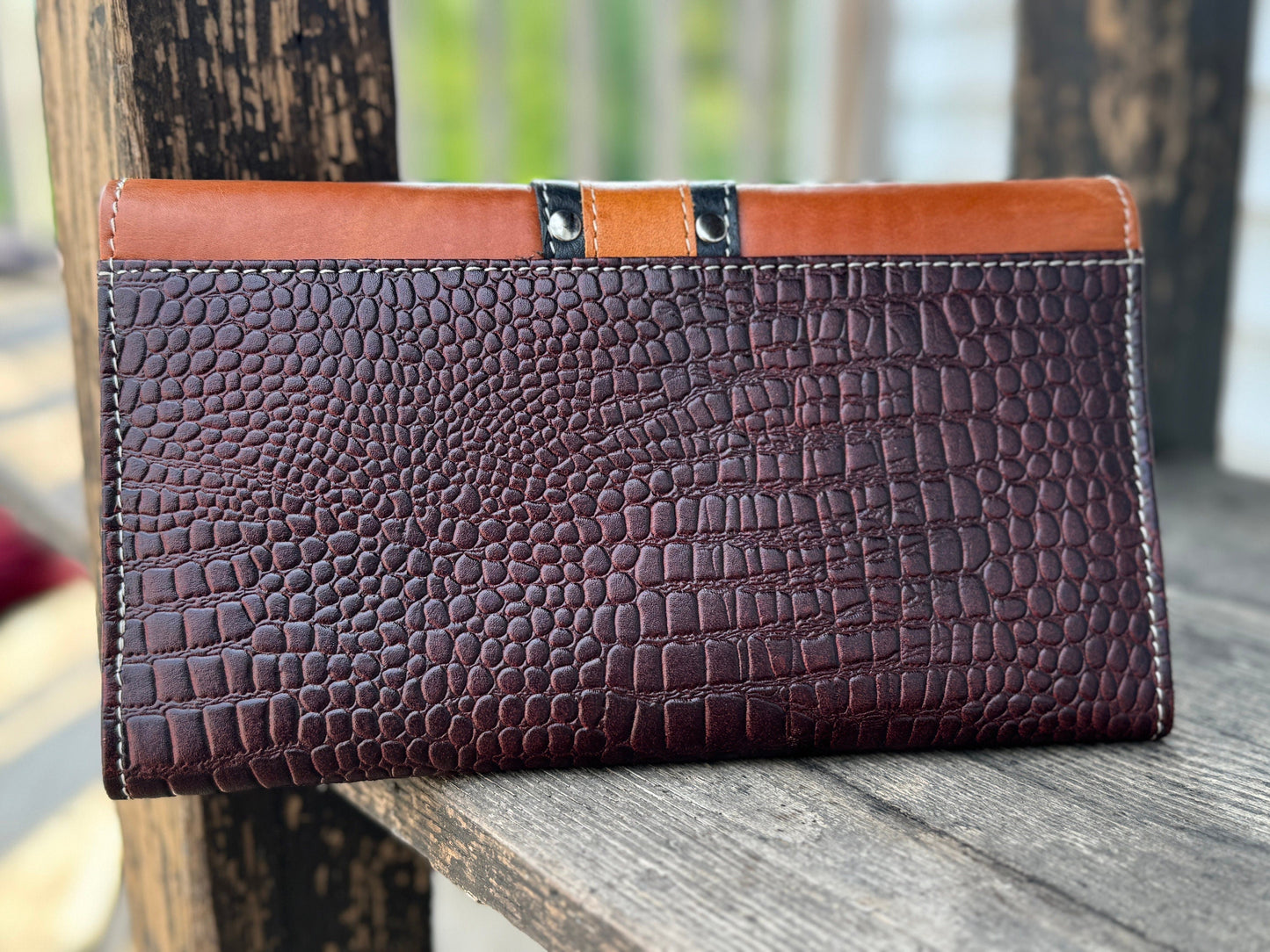 Western Cowgirl Clutch wallet purse Gator Embossed with rivet and buckle accent by Double B Wild Rags