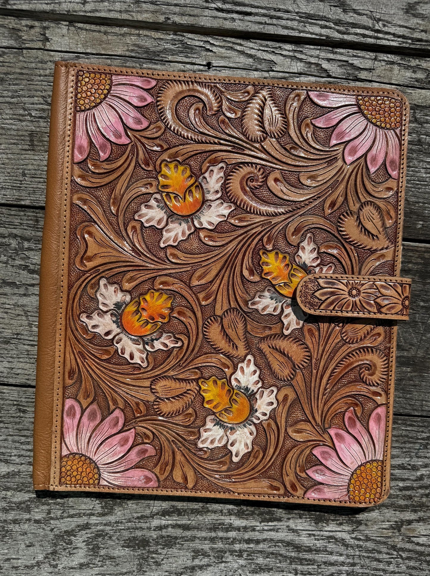 Business Autograph Headshot Folder Western Cowhide tooled leather