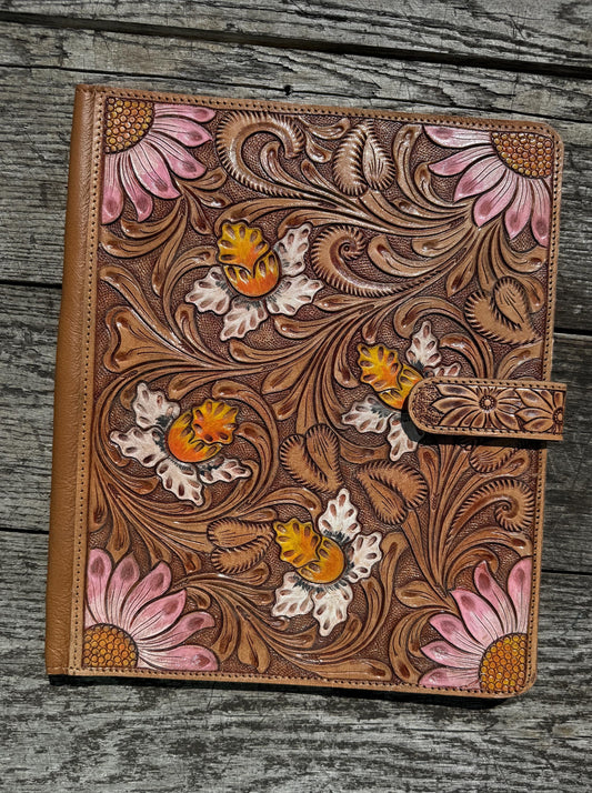 Business Autograph Headshot Folder Western Cowhide tooled leather