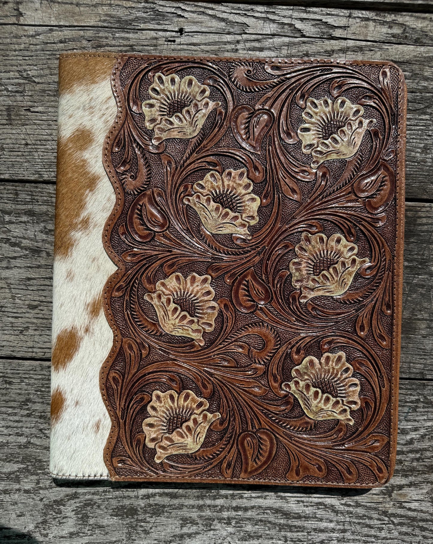 Business Autograph Headshot Folder Western Cowhide tooled leather