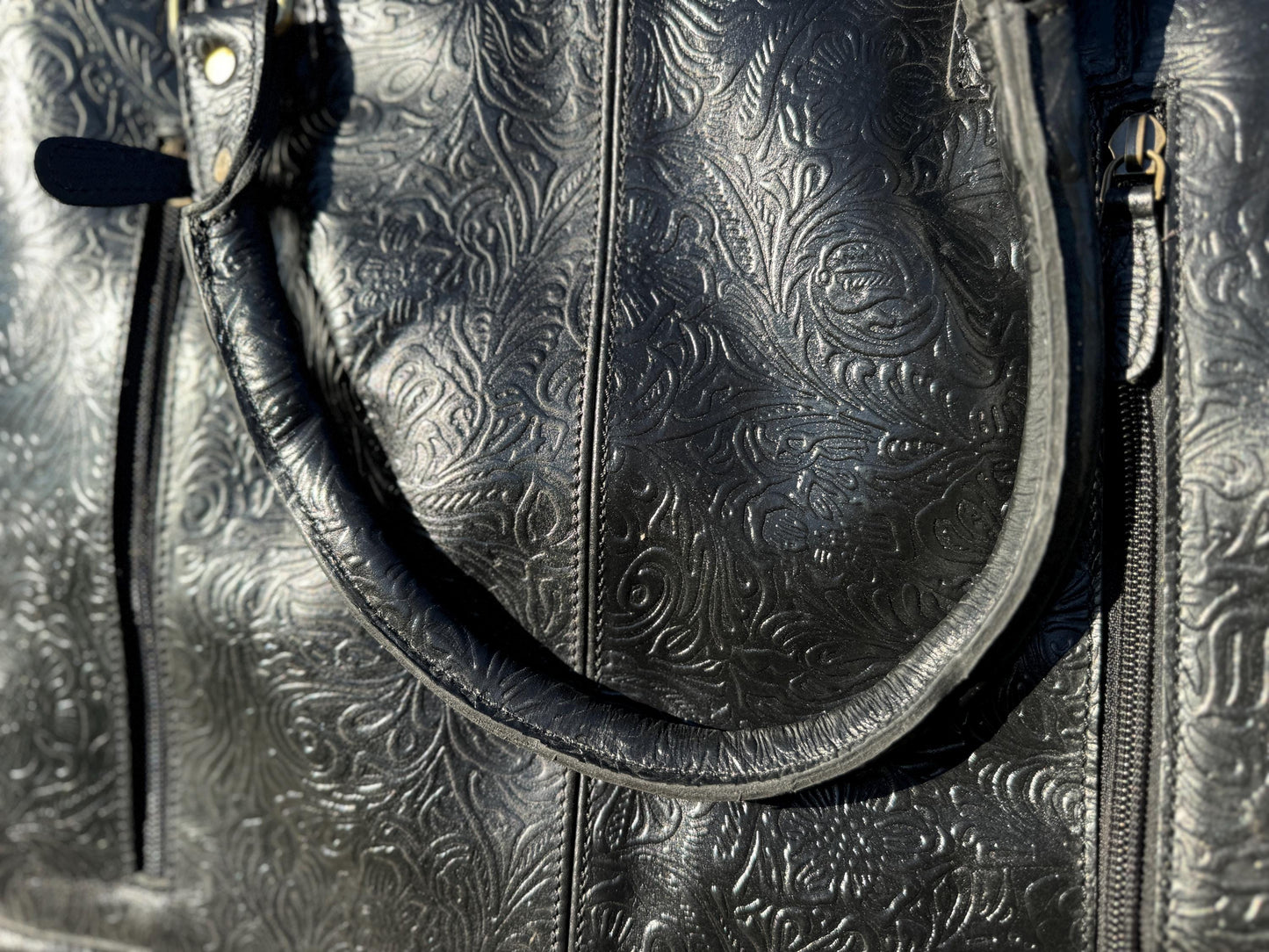 Genuine Western Leather Black laptop messenger briefcase bag with tooled and embossed leather CONCEAL and CARRY