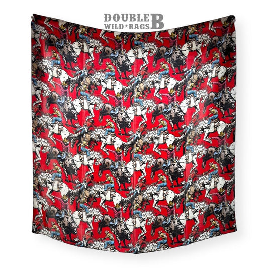 100% Silk Wild Rag Roughstock Riders Saddle Bronc Bareback Bull rider on Red neck scarf by Double B Wild Rags