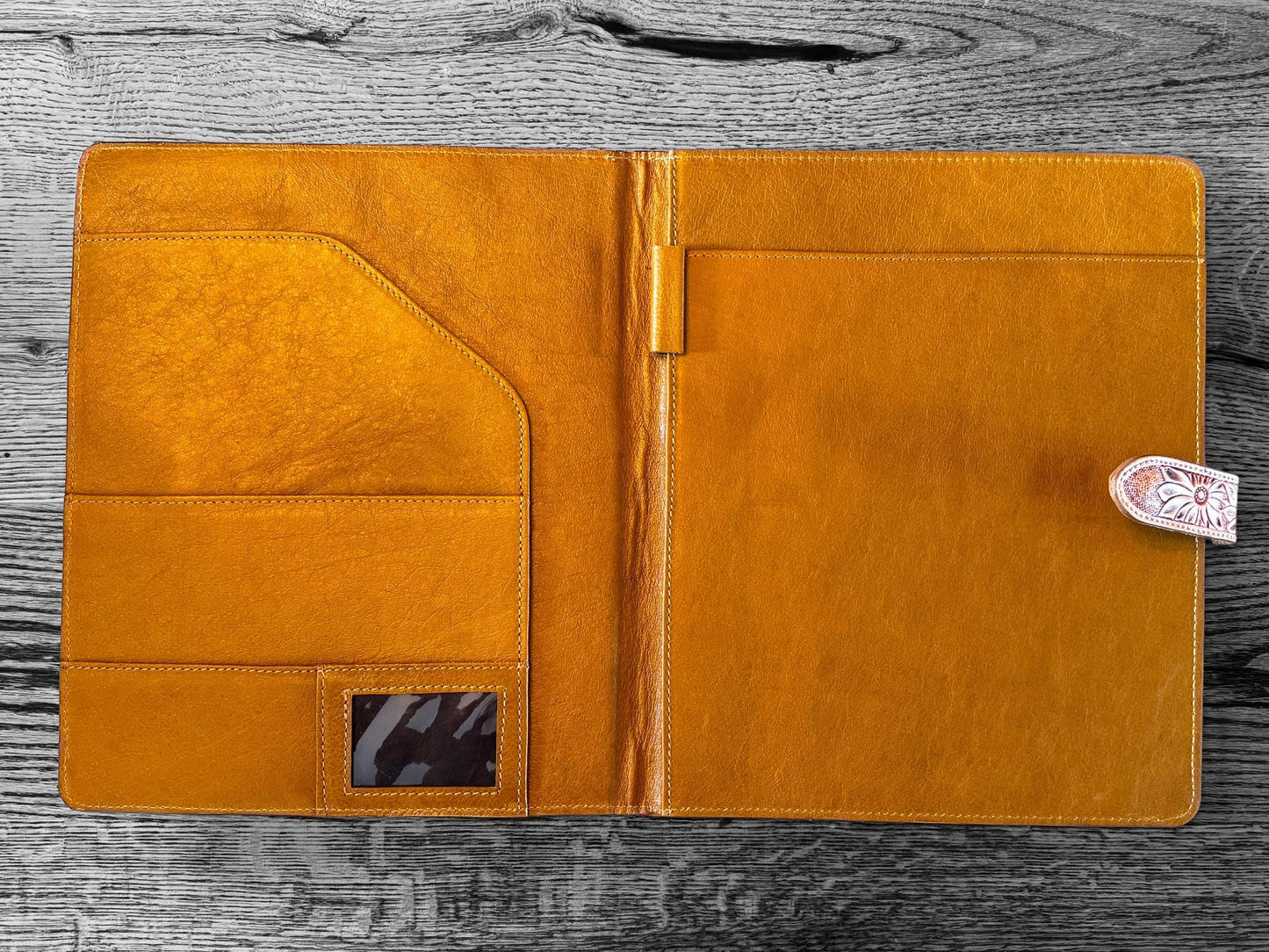 Business Autograph Headshot Folder Western Cowhide tooled leather