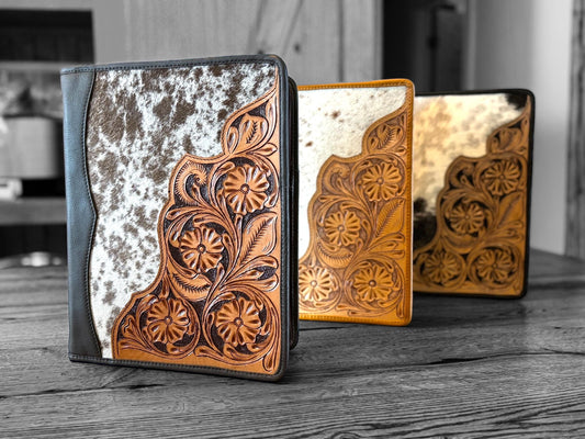 Business Autograph Headshot Folder Western Cowhide tooled leather by Double B Wild Rags