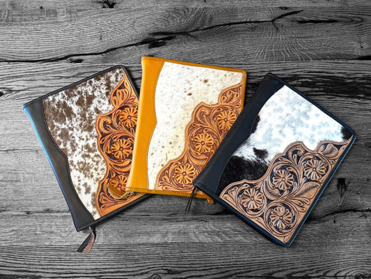 Business Autograph Headshot Folder Western Cowhide tooled leather by Double B Wild Rags