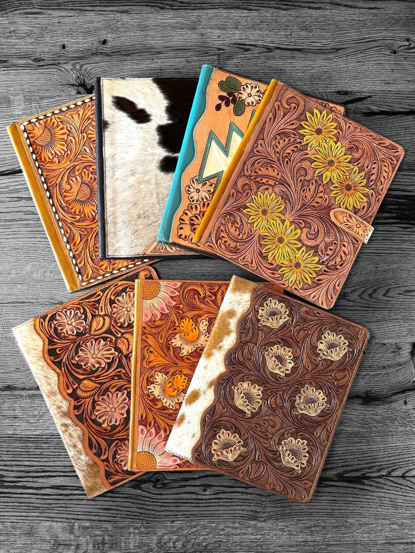 Business Autograph Headshot Folder Western Cowhide tooled leather
