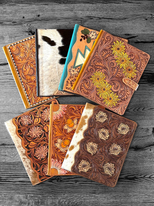 Business Autograph Headshot Folder Western Cowhide tooled leather