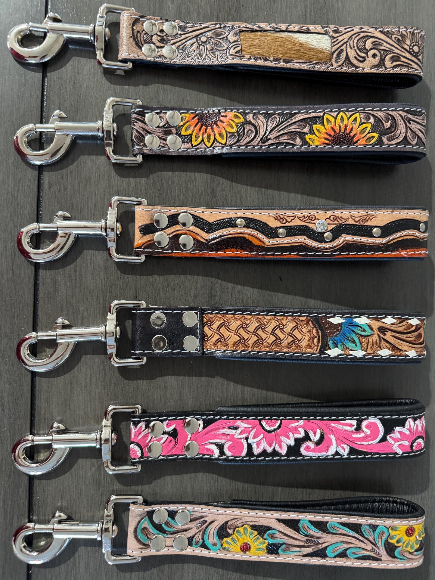 Short Western genuine leather dog pet leash for hiking or training  11"