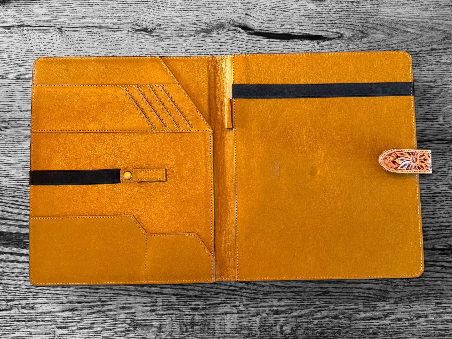 Business Autograph Headshot Folder Western Cowhide tooled leather