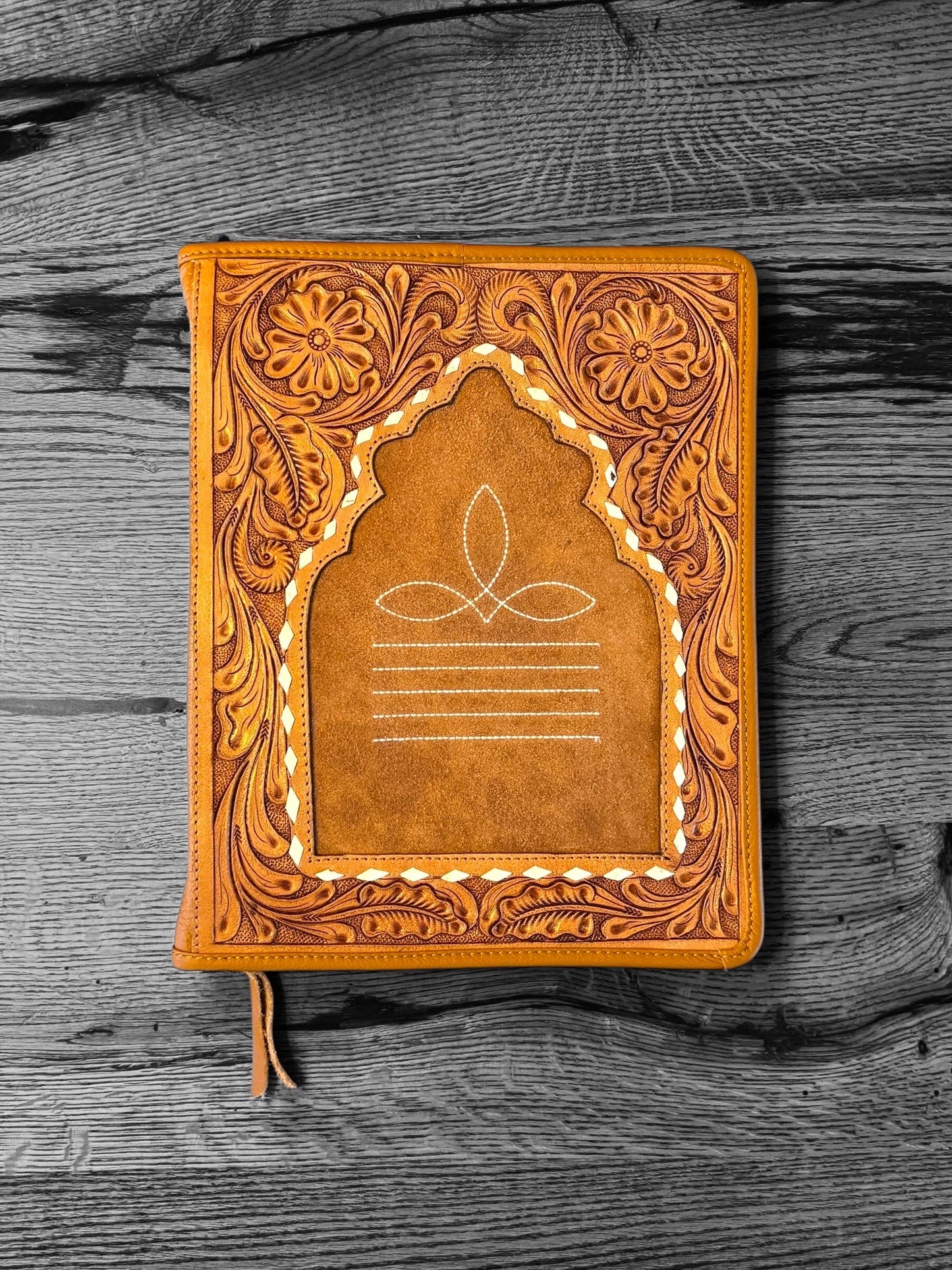 Business Autograph Headshot 3 Ring Folder Western Cowhide tooled leather by Double B Wild Rags