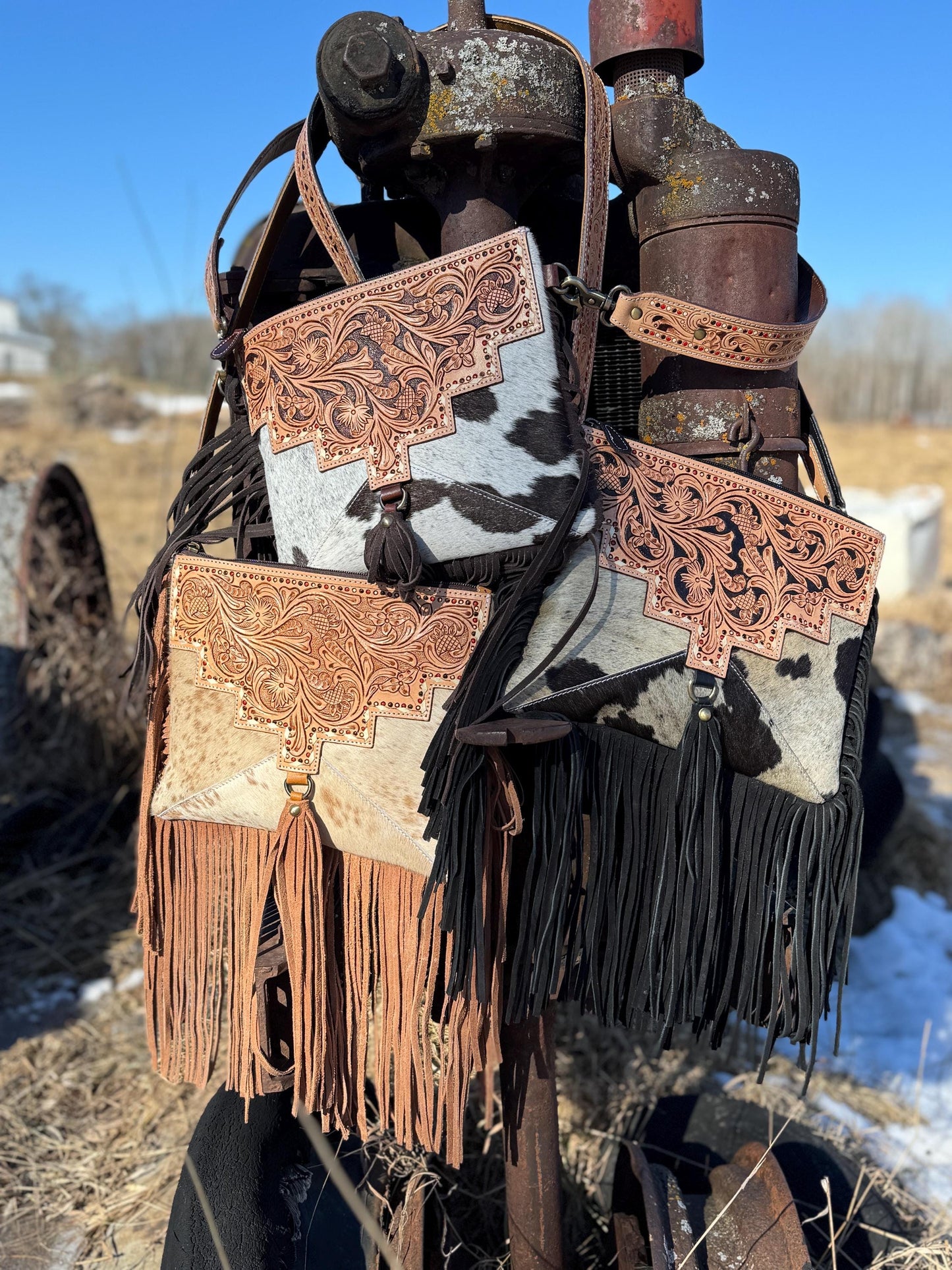 Genuine Western Cowhide Leather Purse and Wallet with details and fringe by Double B Wild Rags