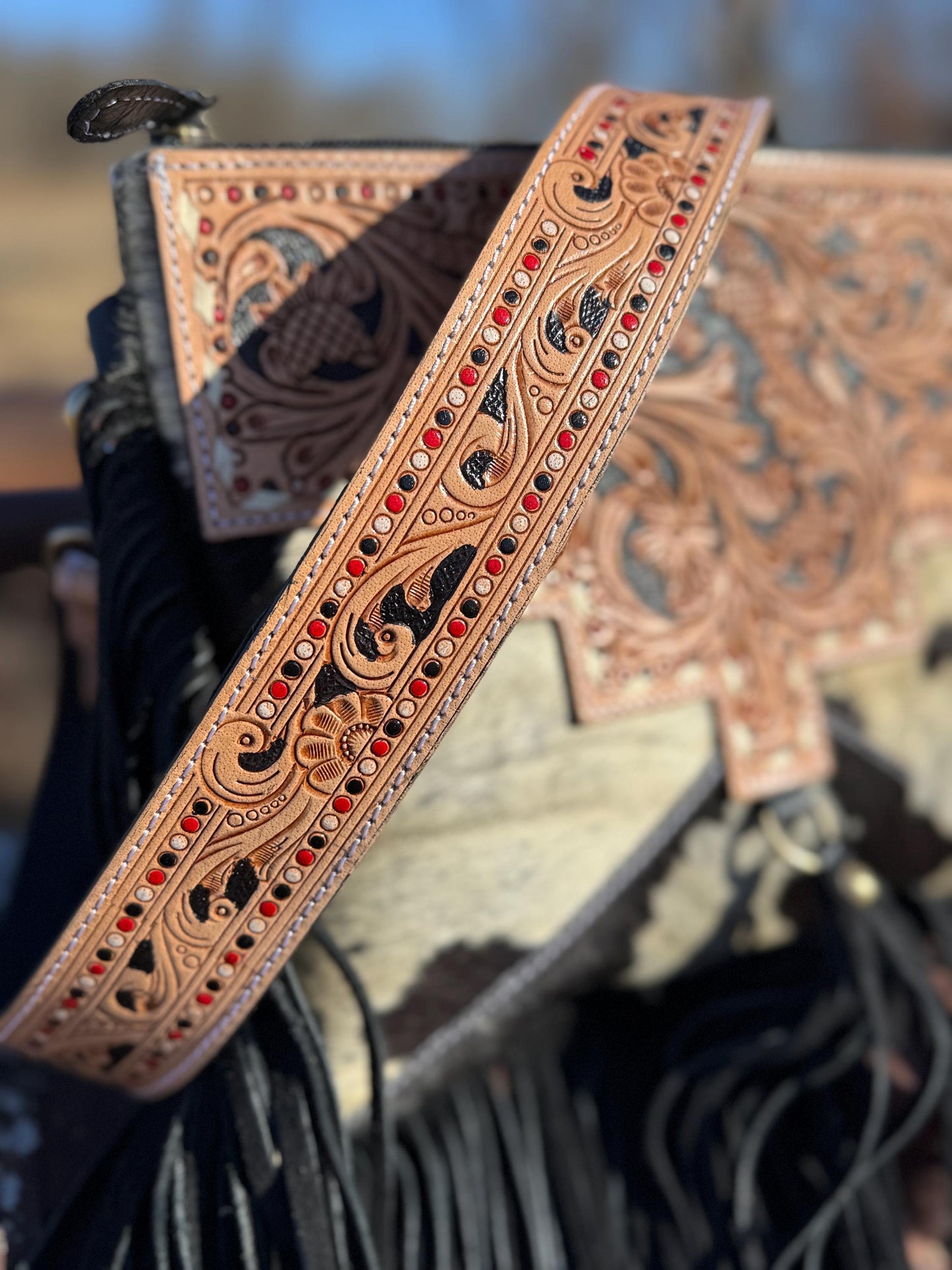 Genuine Western Cowhide Leather Purse and Wallet with details and fringe by Double B Wild Rags