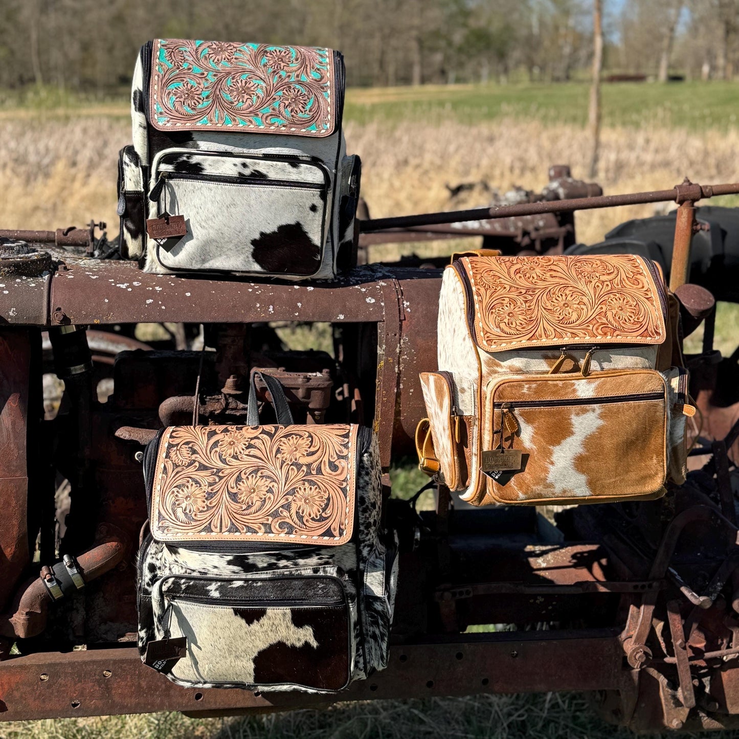 Genuine Western Cowhide Leather Backpack Diaper Bag Personal Item carry-on luggage