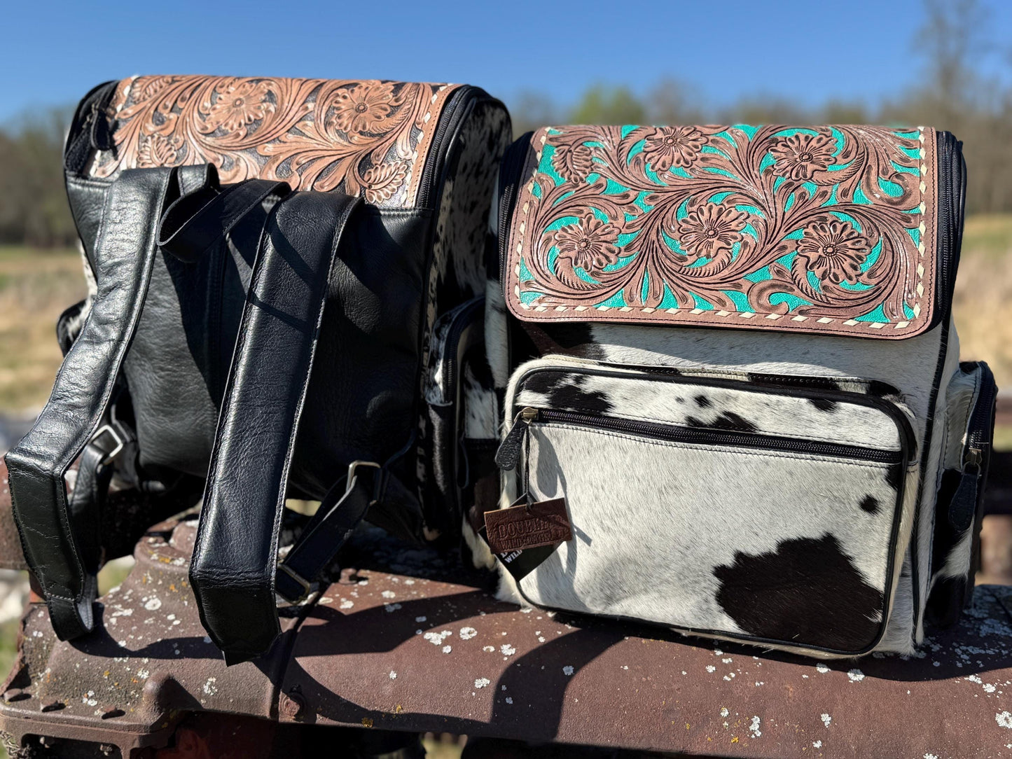 Genuine Western Cowhide Leather Backpack Diaper Bag Personal Item carry-on luggage