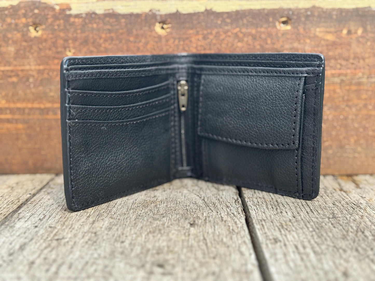 Men’s Western bi-fold wallet tooled Aces Cards with buckstitch details by Double B Wild Rags