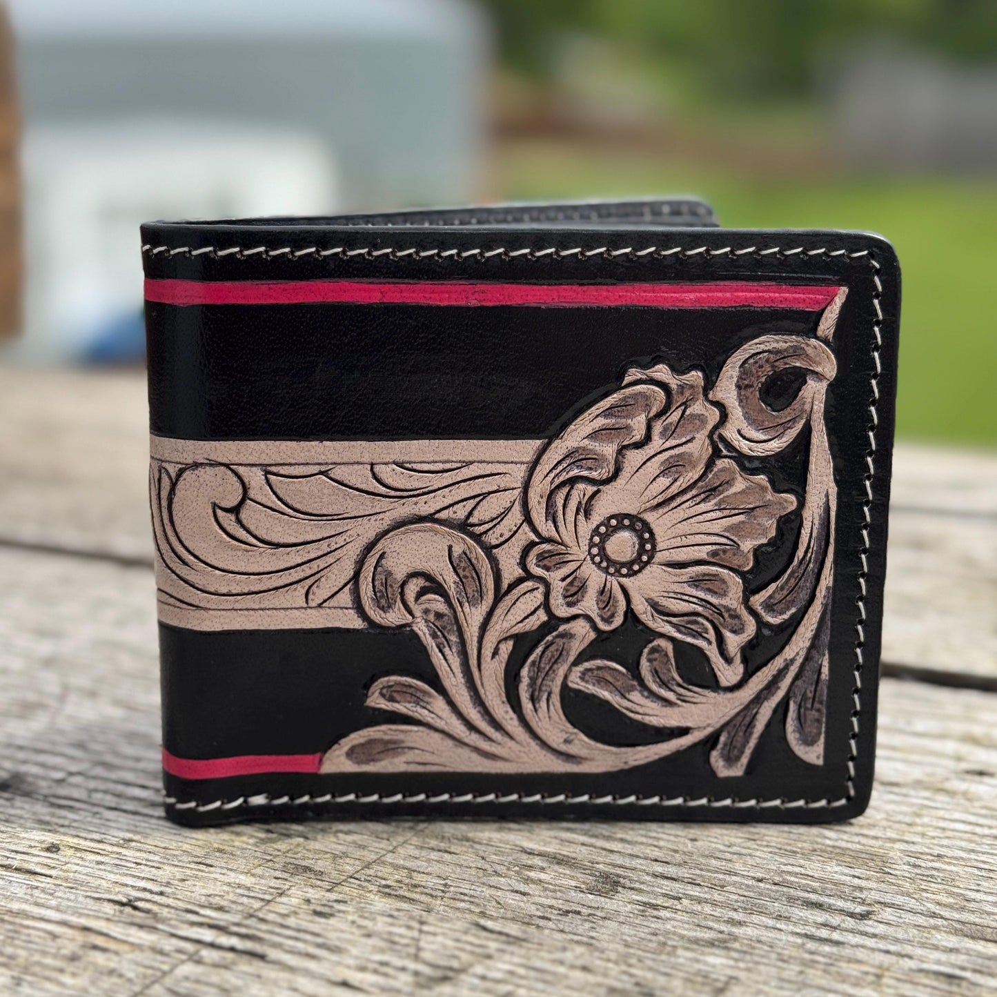 Men's Western bi-fold wallet tooled floral details by Double B Wild Rags