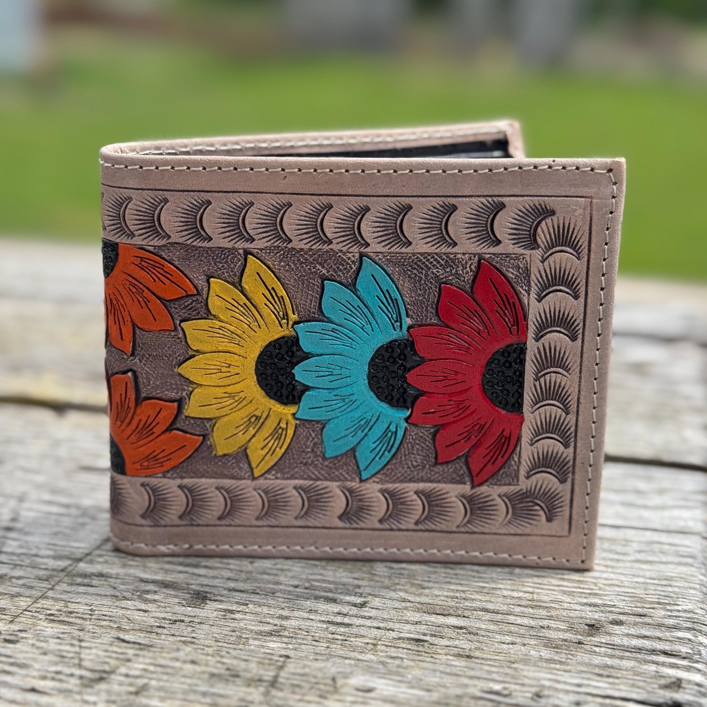 Men's Western bi-fold wallet tooled floral details by Double B Wild Rags