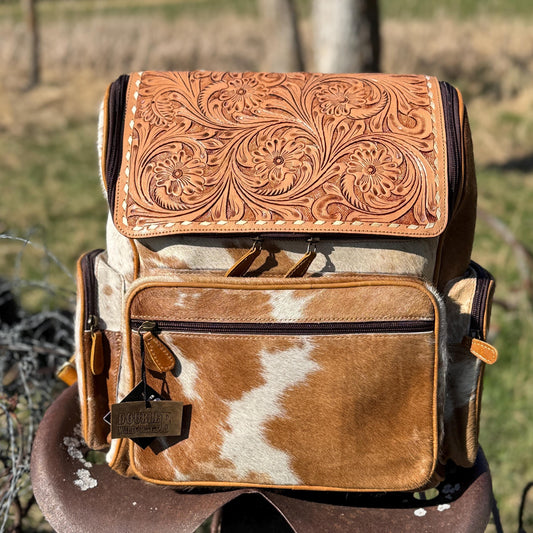 Genuine Western Cowhide Leather Backpack Diaper Bag Personal Item carry-on luggage