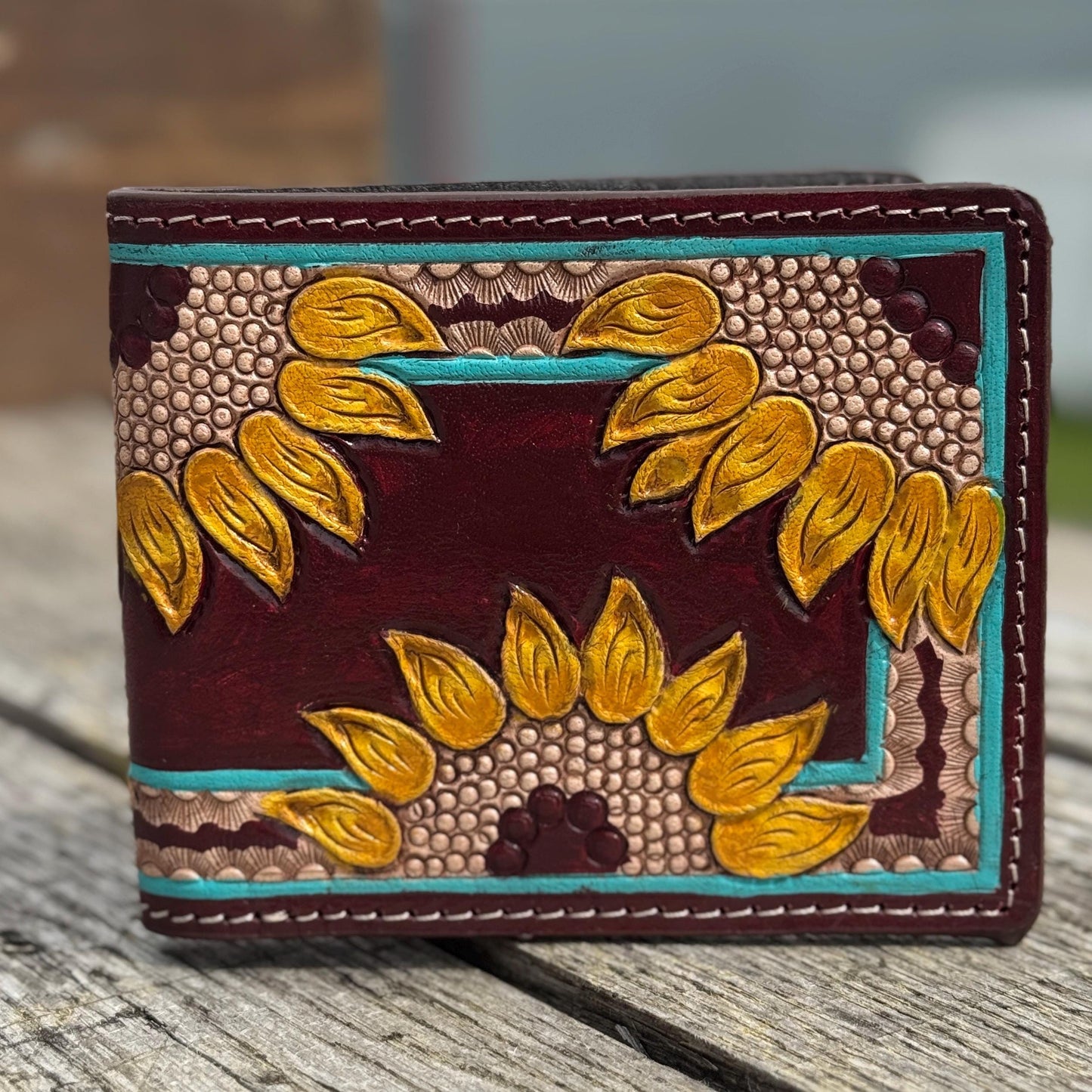 Men's Western bi-fold wallet tooled floral details by Double B Wild Rags