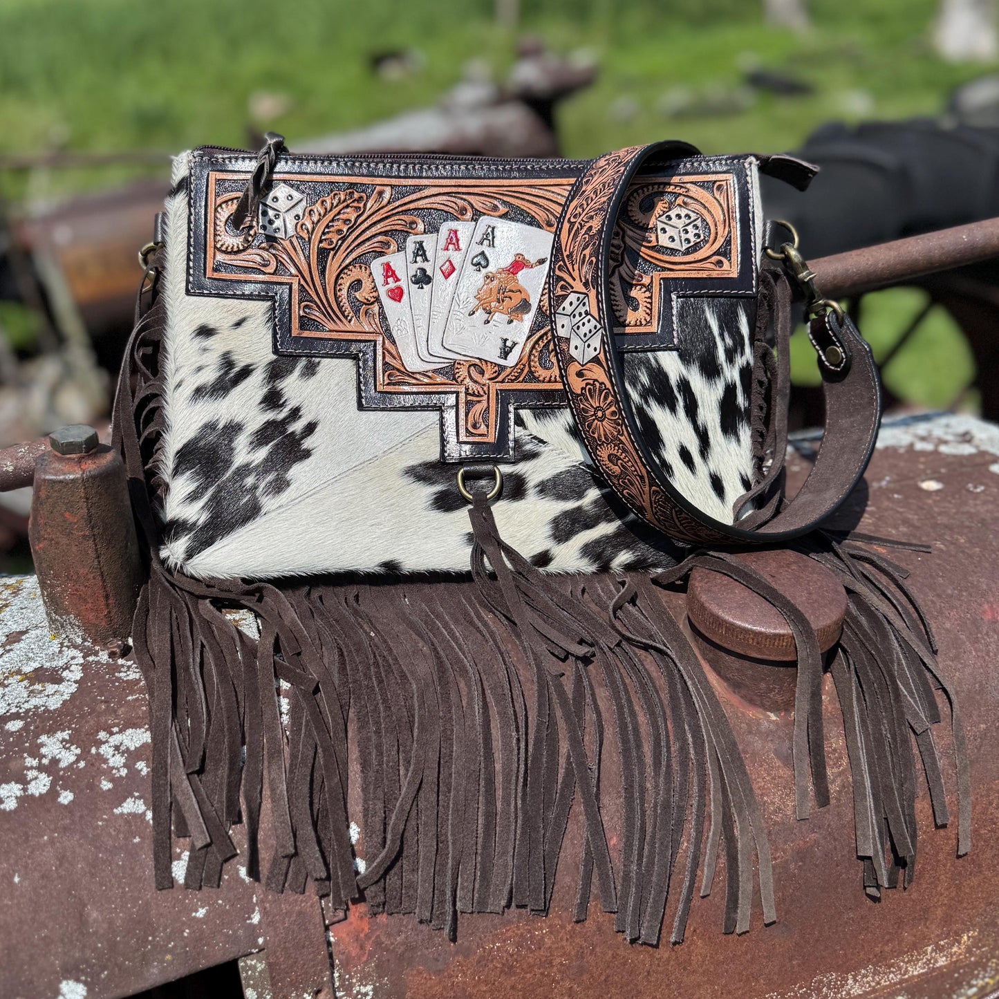 Genuine Western Cowhide Leather Purse and Clutch with Ace Cards and Dice painted details a Double B Wild Rags Exclusive