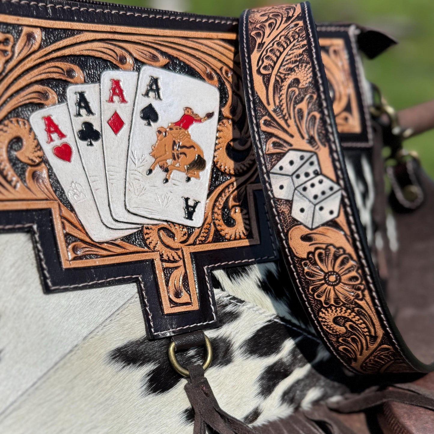Genuine Western Cowhide Leather Purse and Clutch with Ace Cards and Dice painted details a Double B Wild Rags Exclusive