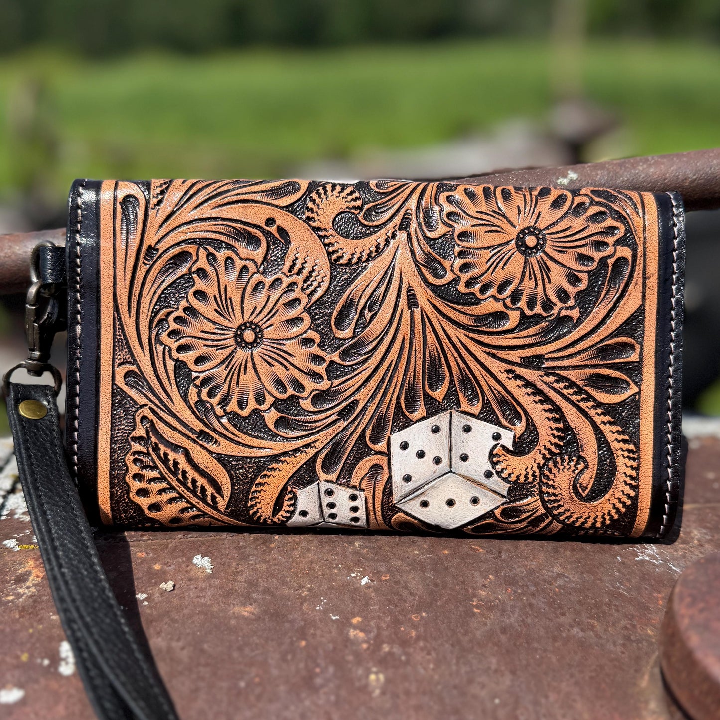Genuine Western Cowhide Leather Purse and Clutch with Ace Cards and Dice painted details a Double B Wild Rags Exclusive