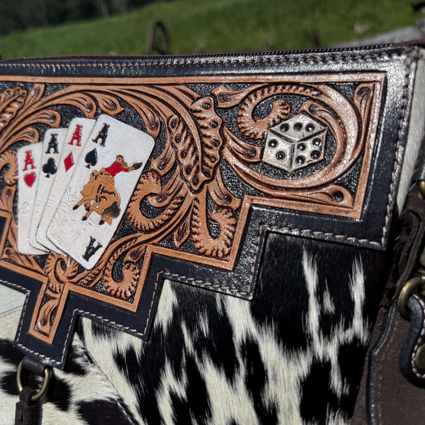 Genuine Western Cowhide Leather Purse and Clutch with Ace Cards and Dice painted details a Double B Wild Rags Exclusive