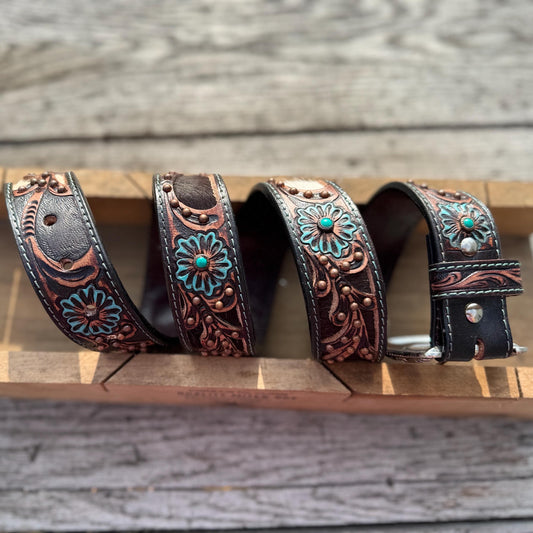 Genuine Leather Western Belt with cutout floral details by Double B Wild Rags