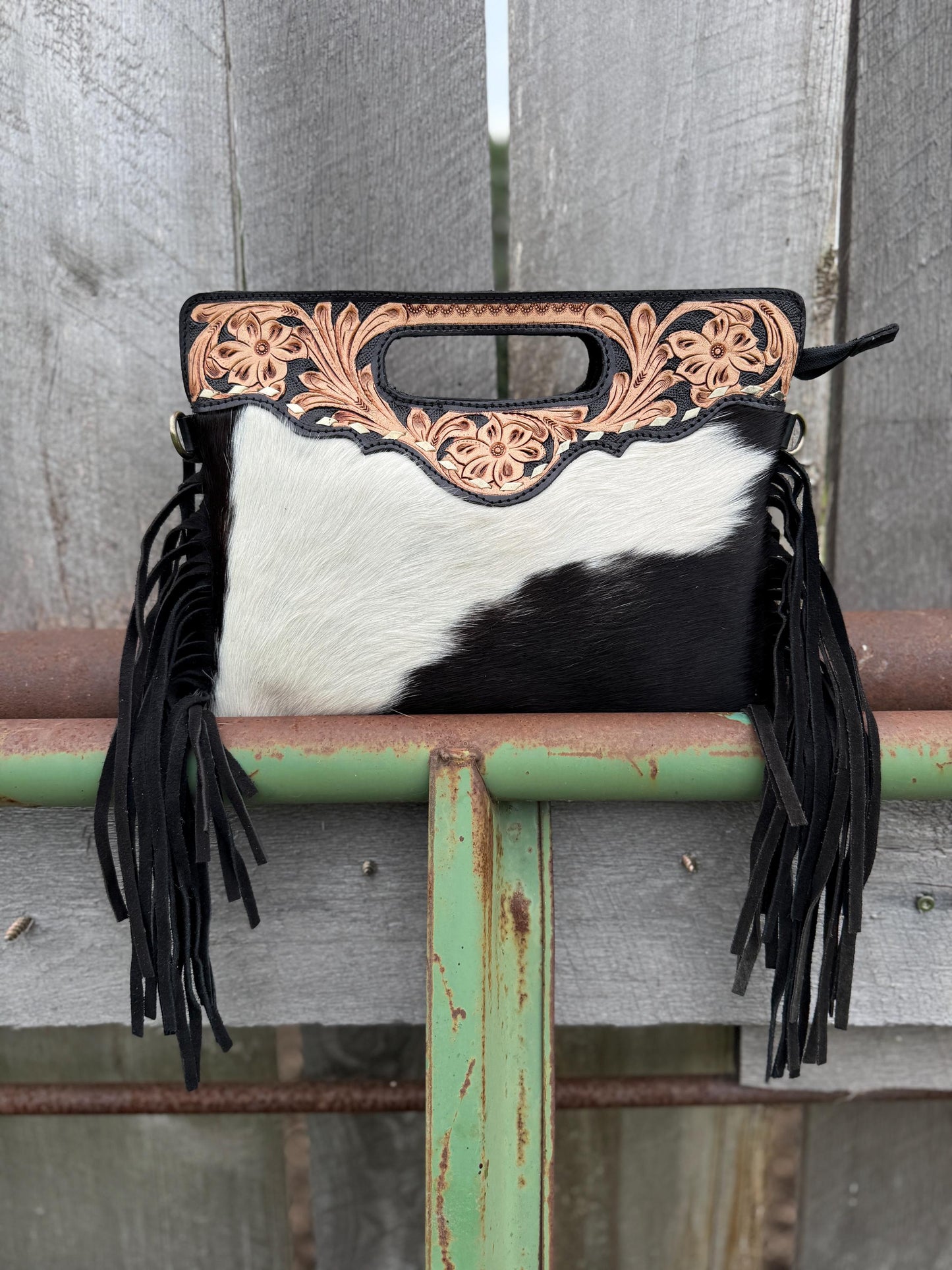 Genuine Western Cowhide Leather Purse and Wallet SET with buckstitch details by Double B Wild Rags