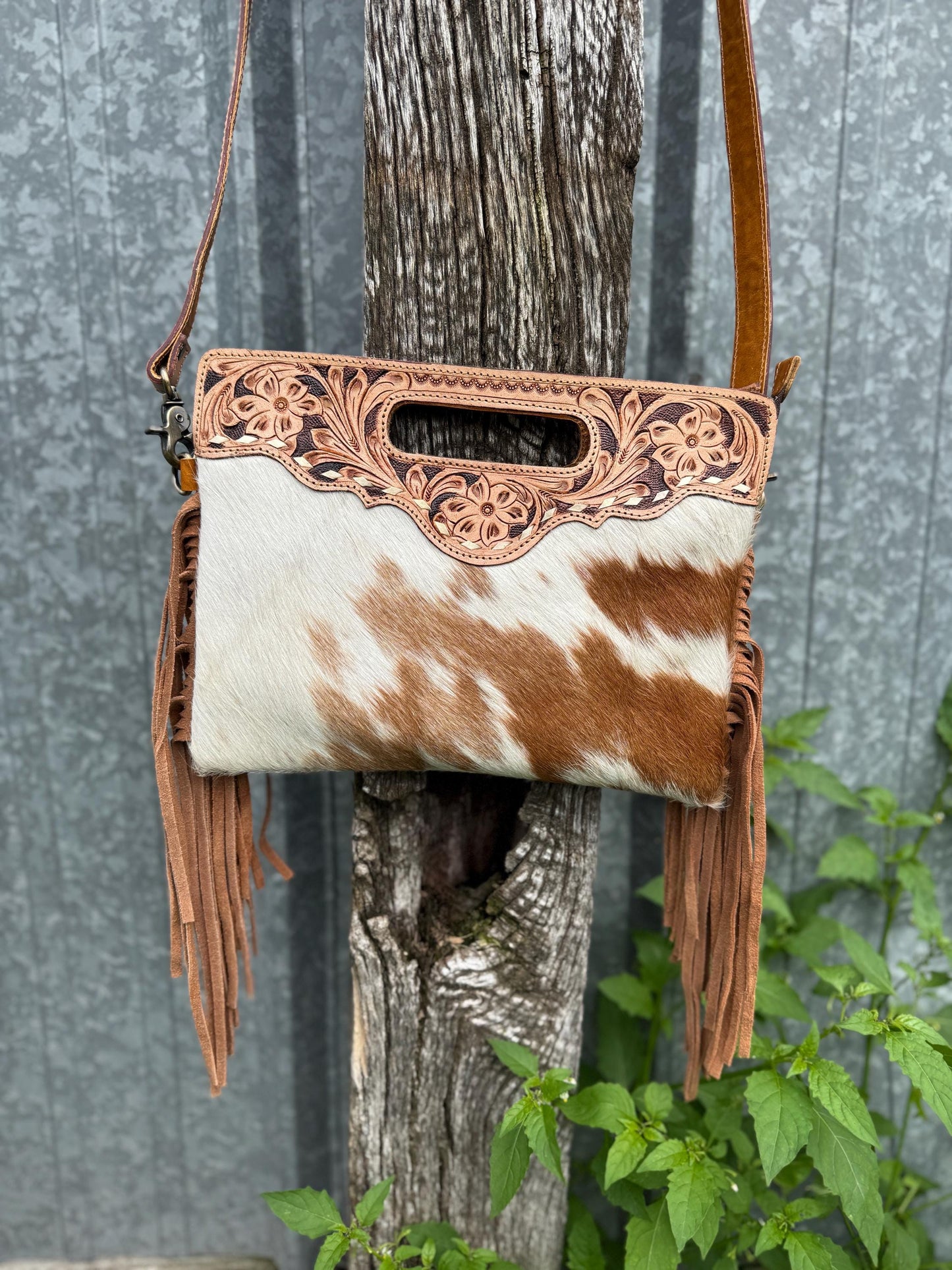 Genuine Western Cowhide Leather Purse and Wallet SET with buckstitch details by Double B Wild Rags