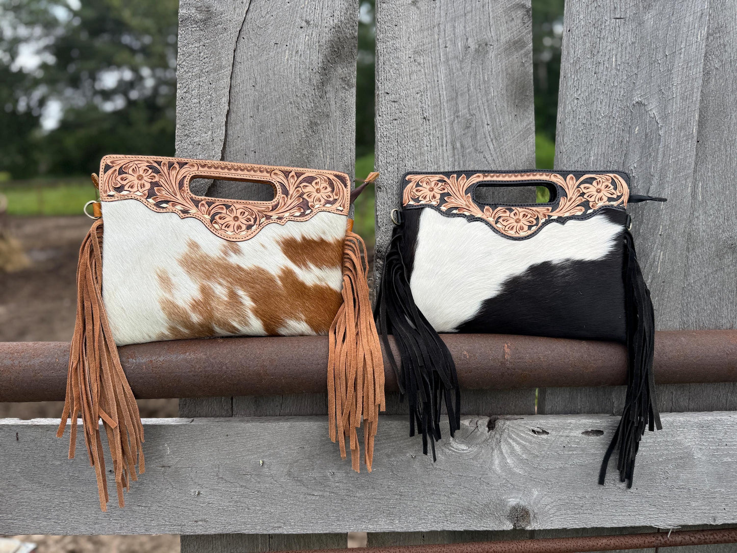 Genuine Western Cowhide Leather Purse and Wallet SET with buckstitch details by Double B Wild Rags