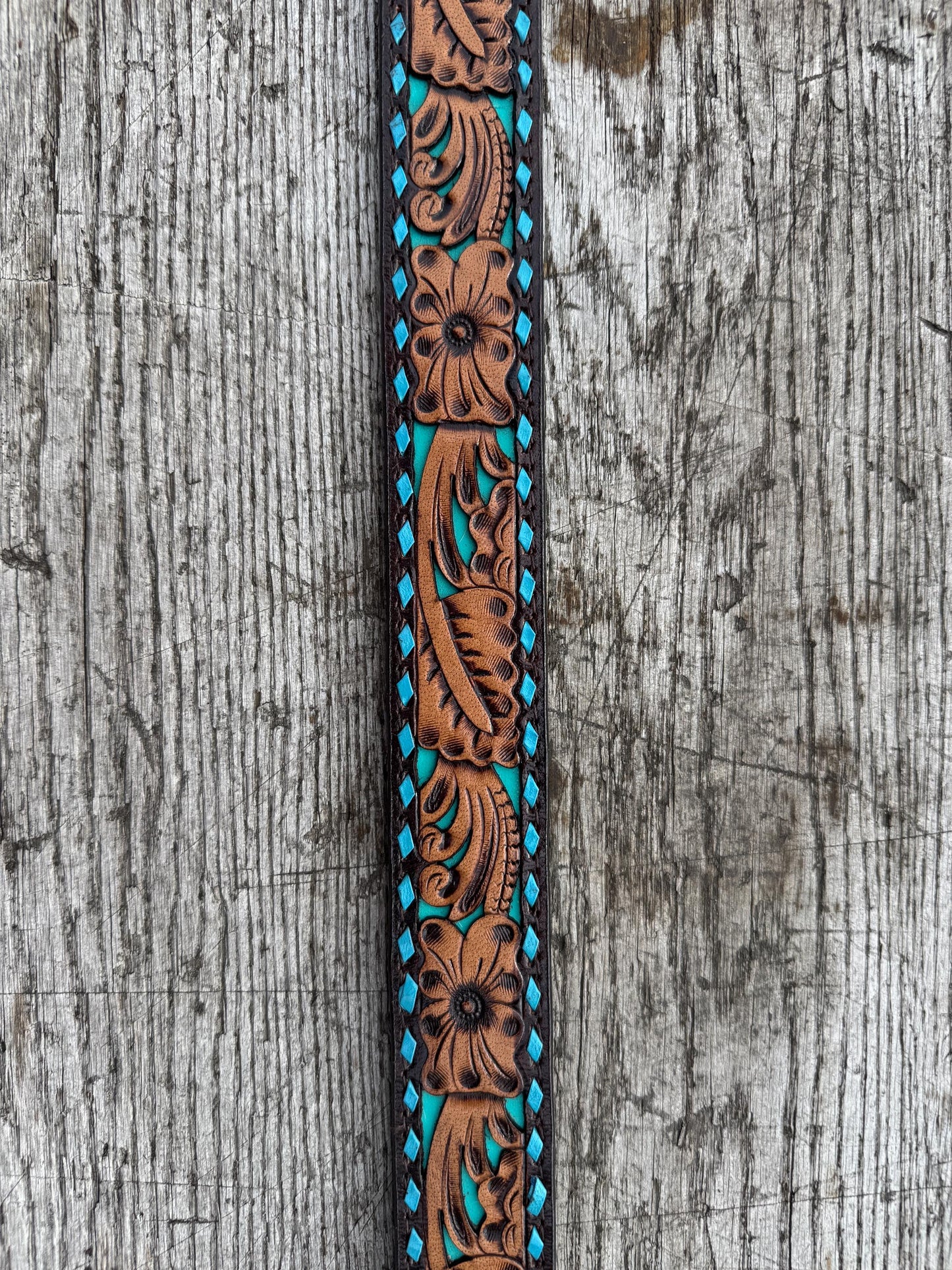 Genuine Leather Western Belt with tooled and buckstitch details by Double B Wild Rags