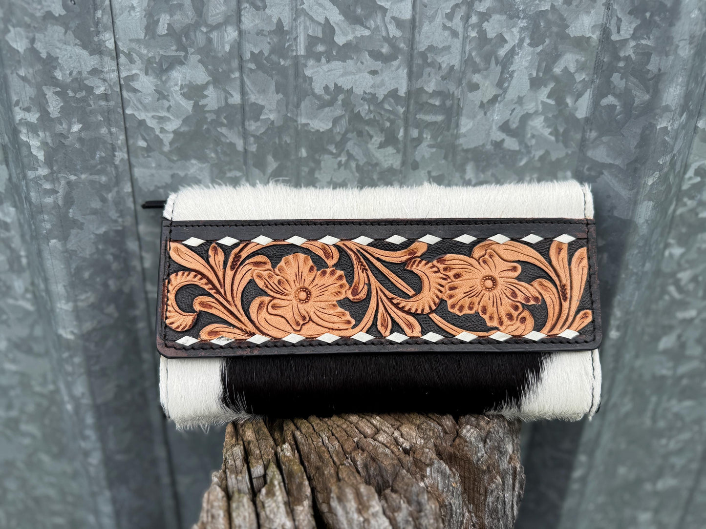 Genuine Western Cowhide Leather Purse and Wallet SET with buckstitch details by Double B Wild Rags