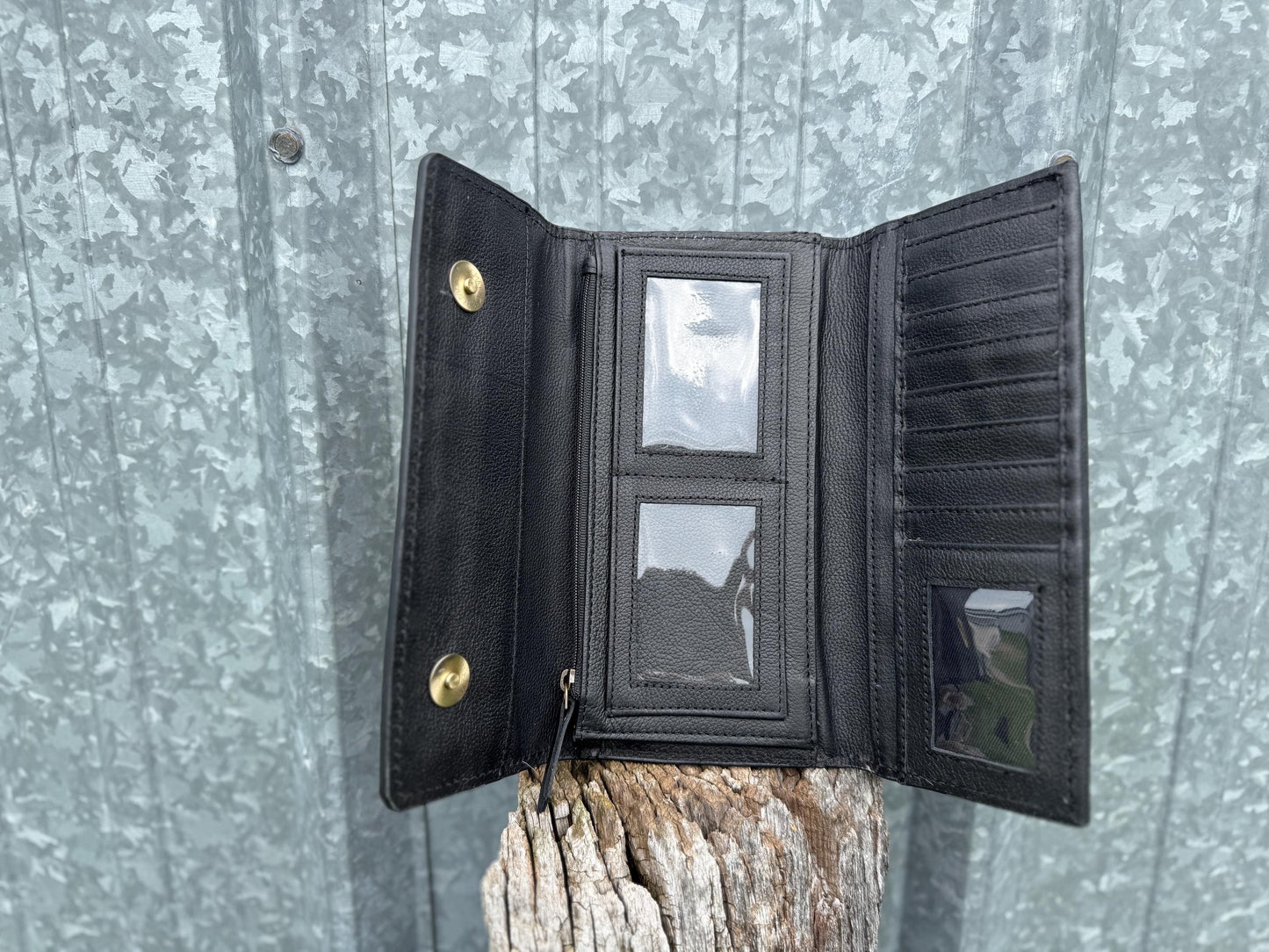 Genuine Western Cowhide Leather Purse and Wallet SET with buckstitch details by Double B Wild Rags