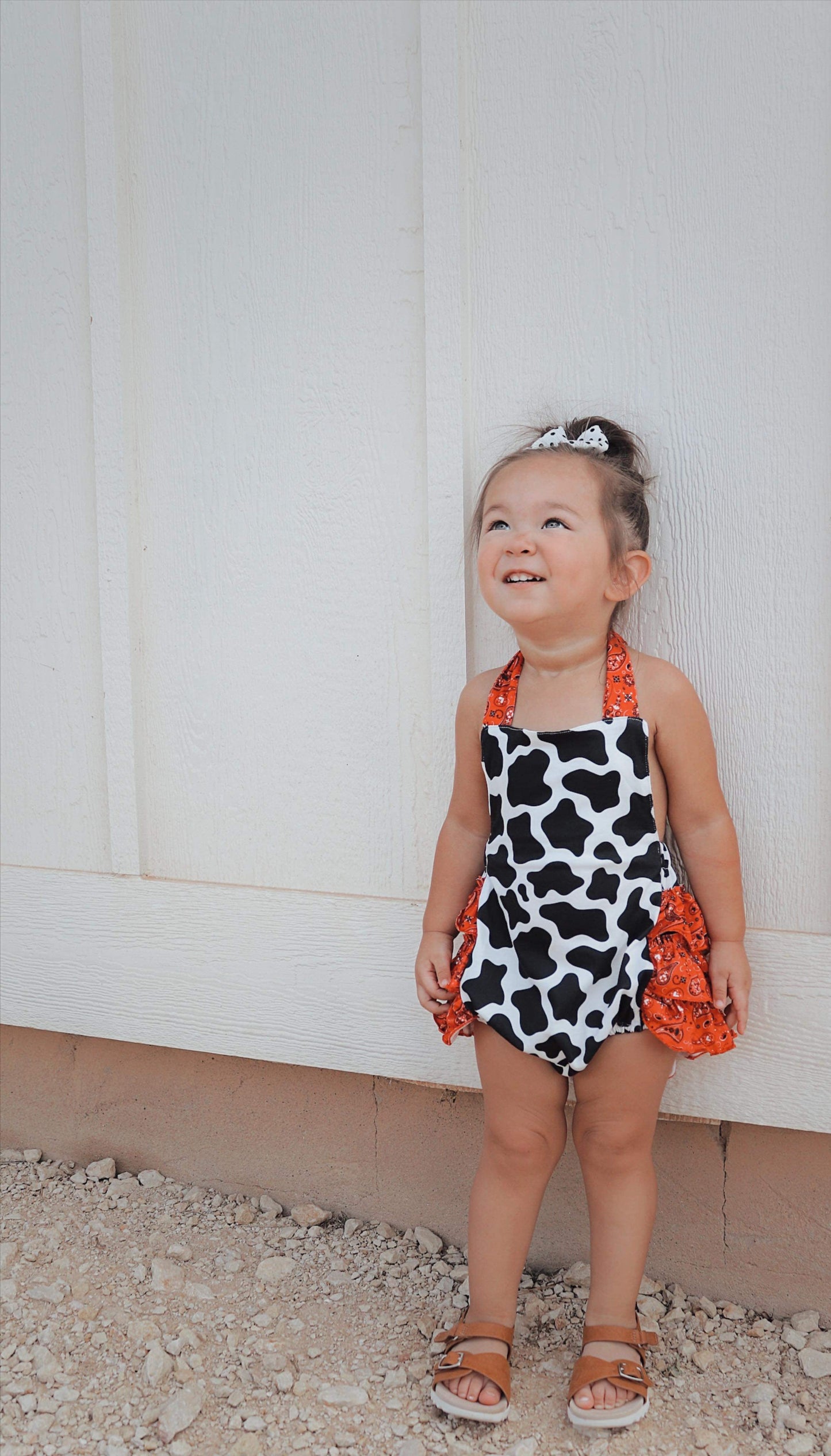 Cow paisley tie romper