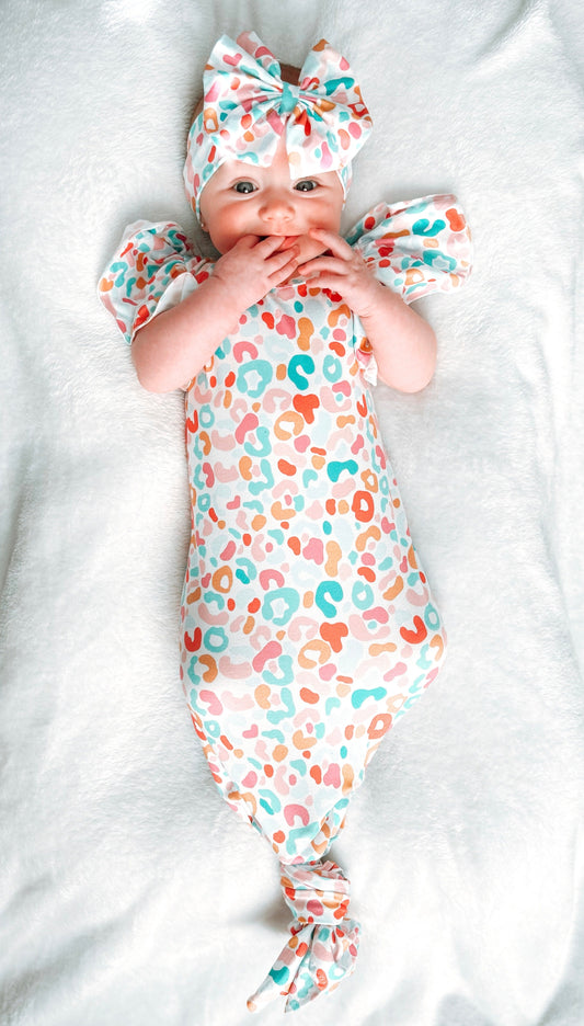 Summer leopard flutter gown and headband set