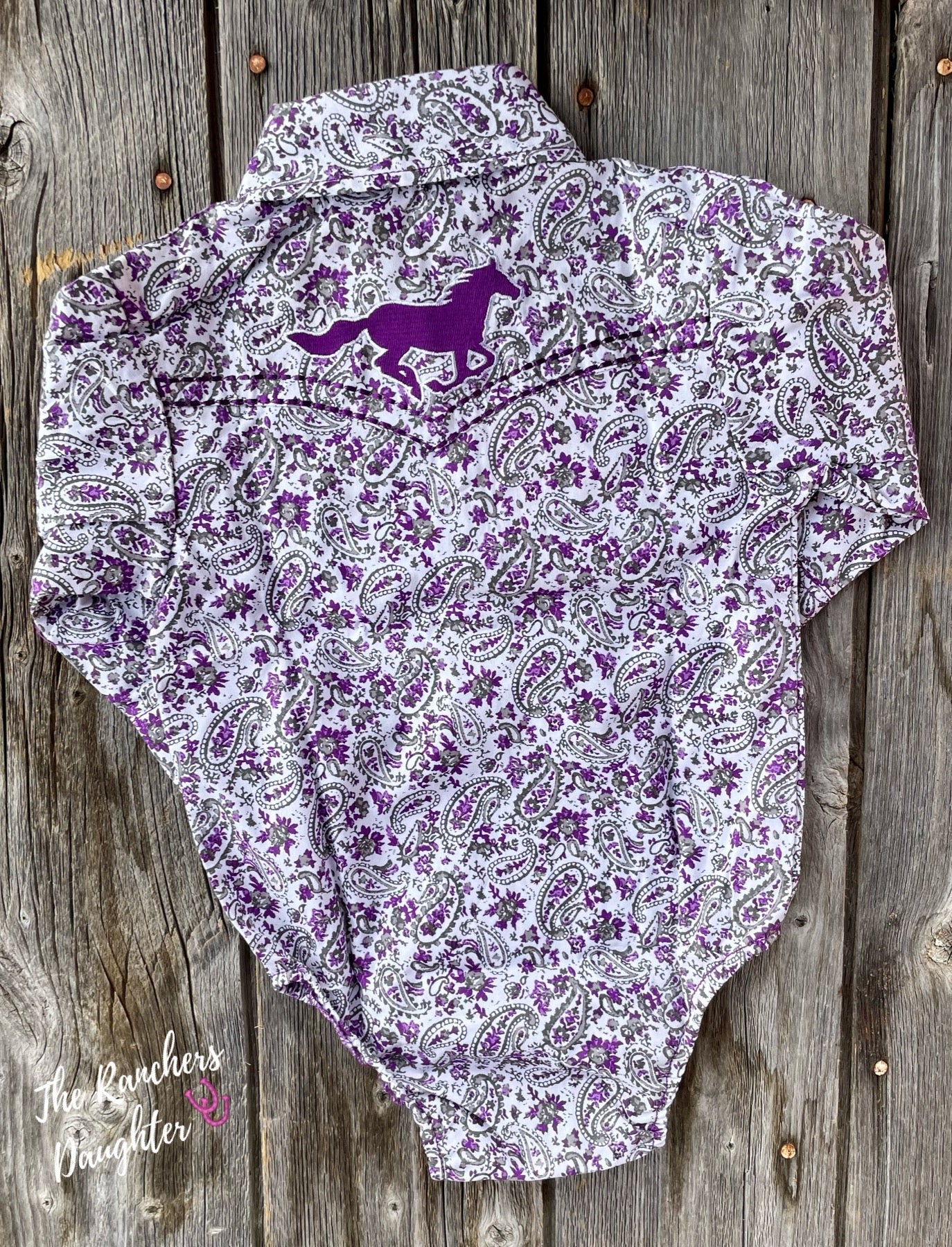 Purple Floral Western Baby Romper