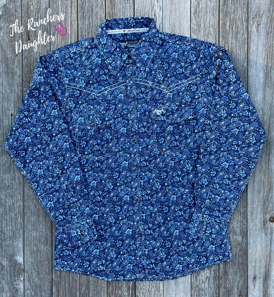 Men’s Blue Paisley Western Shirt