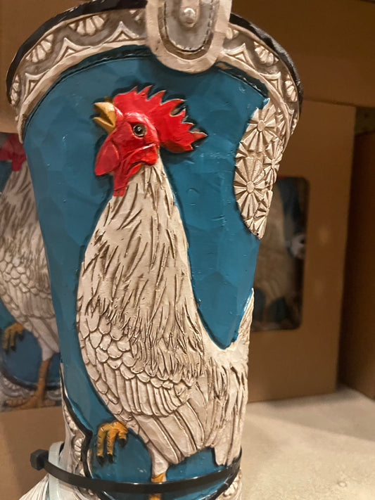 White Rooster Boot Vase