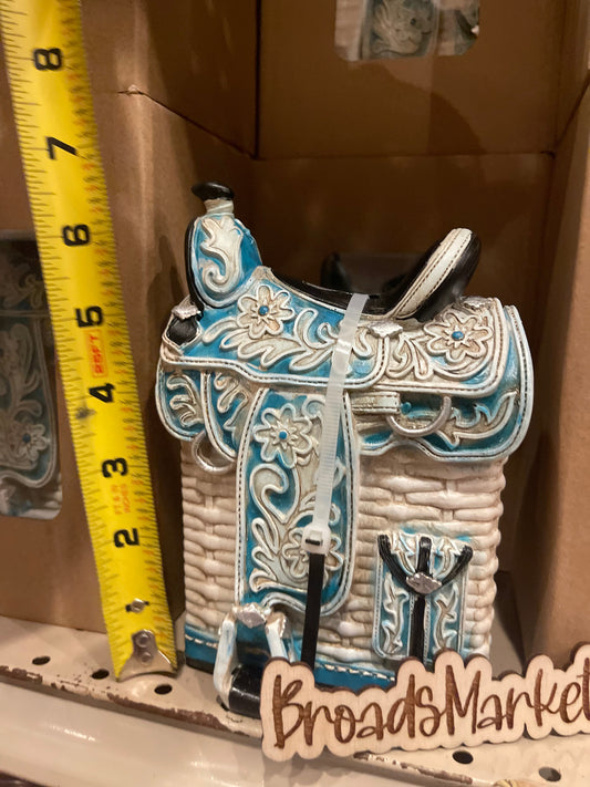 White & Blue Saddle Piggy Bank