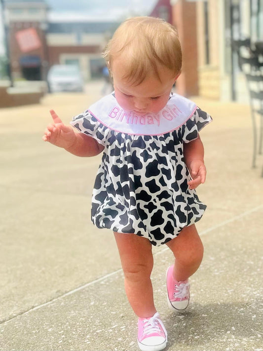 Birthday girl cow romper