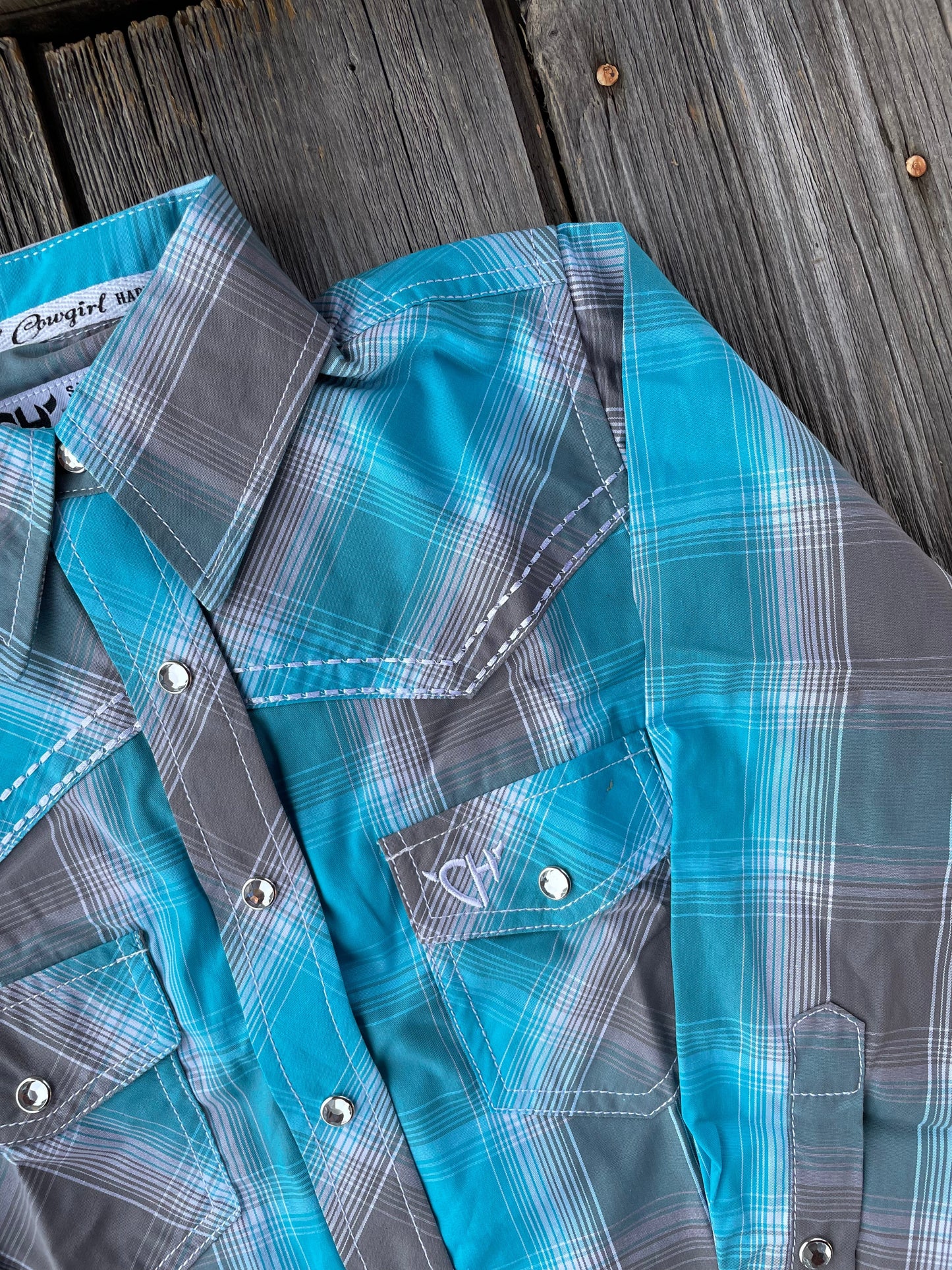 Turquoise Plaid Girls Western Shirt