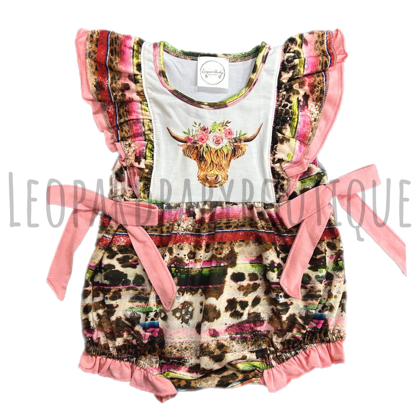 Pink serape cow romper